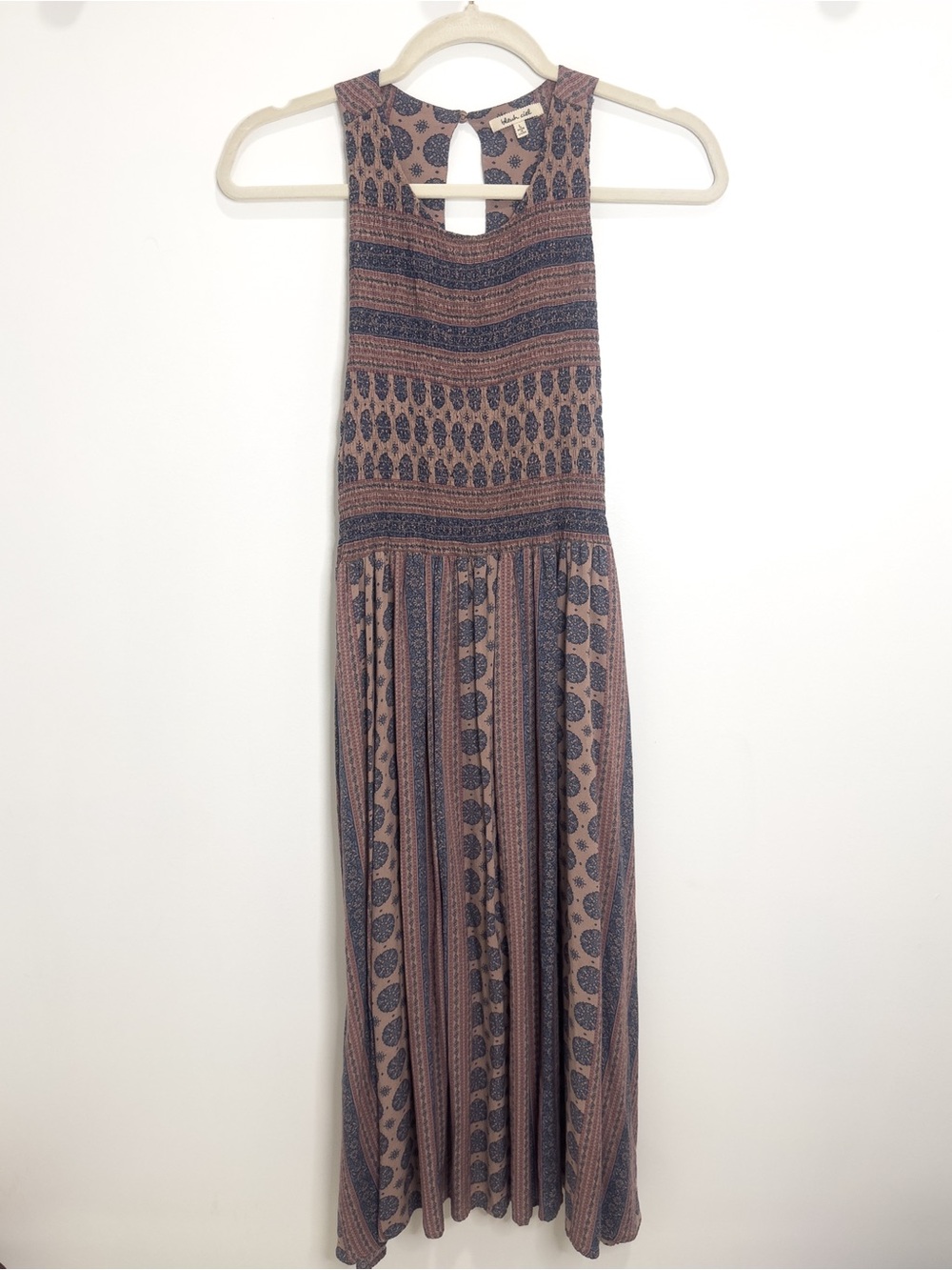 Bleuh Ciel Rayon Boho Paisley Maxi Dress Women’s L Smocked Waist Cottagecore